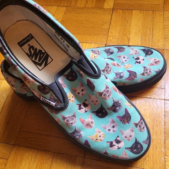 Vans Shoes - Vans Slip-On Sneakers with Teal Cat Print